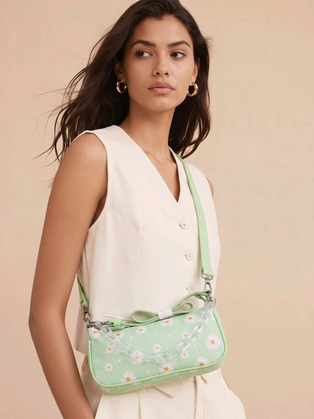 Dolls Kill ✦ Better To Bloom Green Daisy Shoulder Bag ✦ Vegan Chain Handle NWT